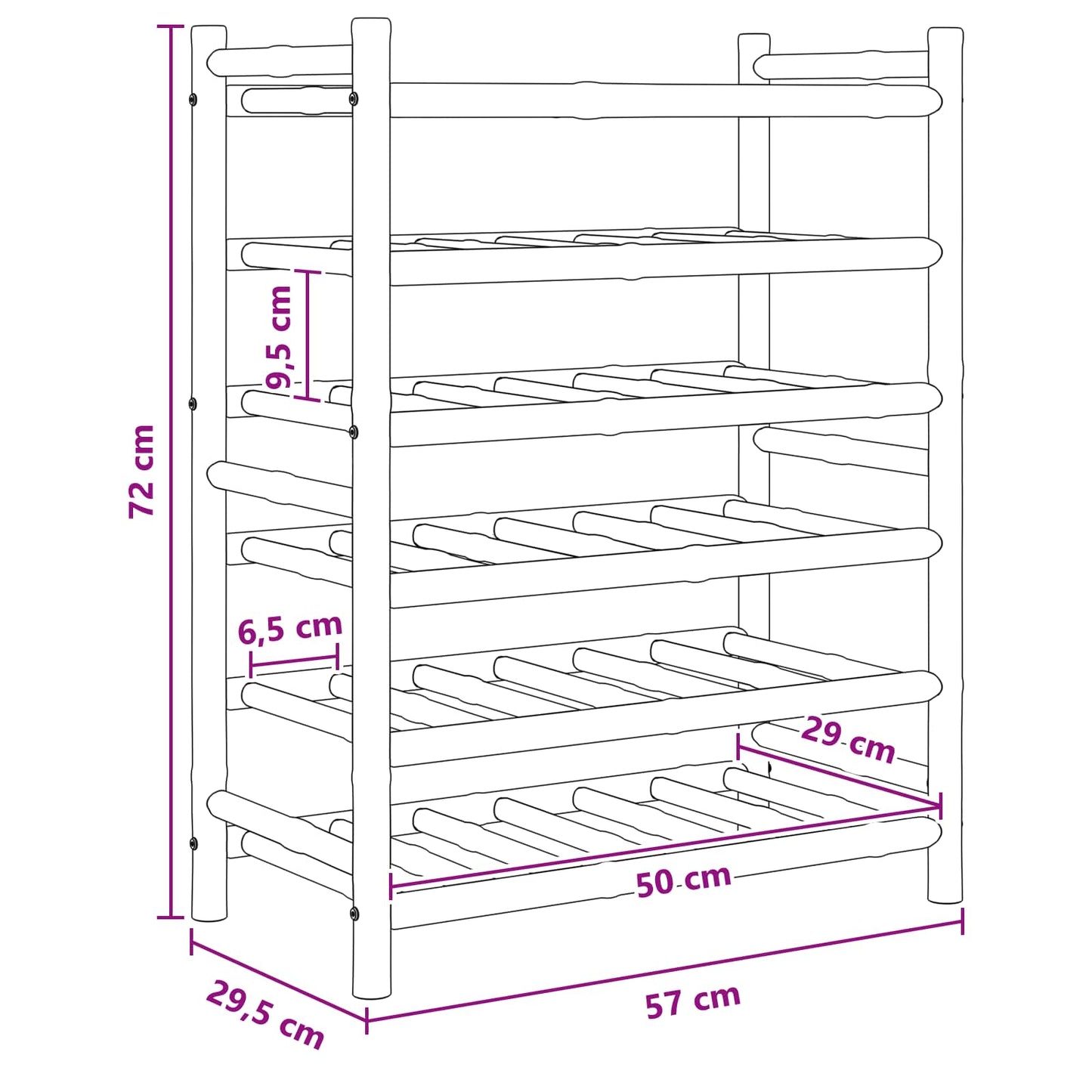 Vinfad Naturfarvet 57 x 29,5 x 72 cm Bambus