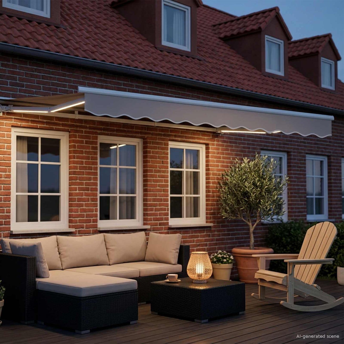 Manuel markise-ramme med LED-lys Hvid 3 x 2 m Aluminium