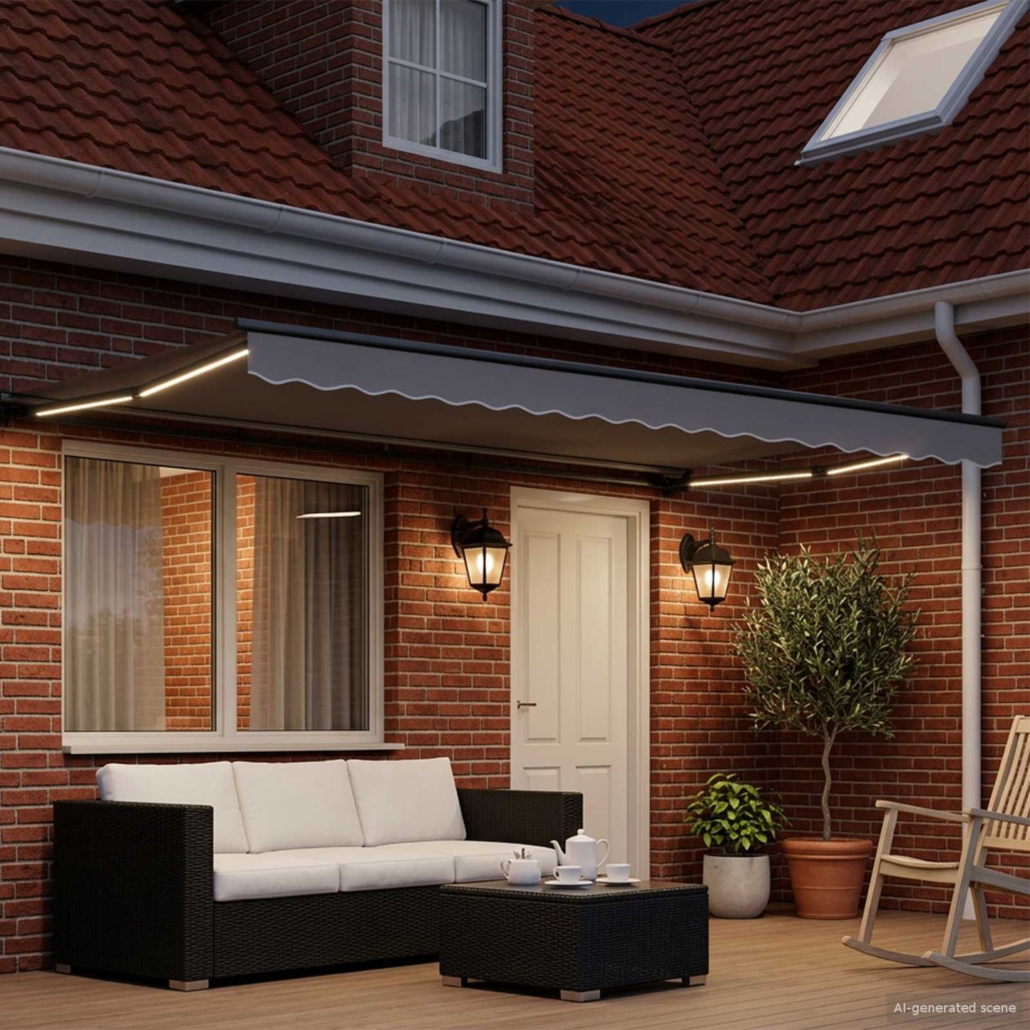 Manuel markise-ramme med LED-lys Antracit 4 × 3,5 m Aluminium