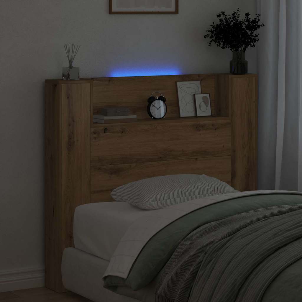 Opbevarings senggavl med LED Artisan-eg Konstrueret træ