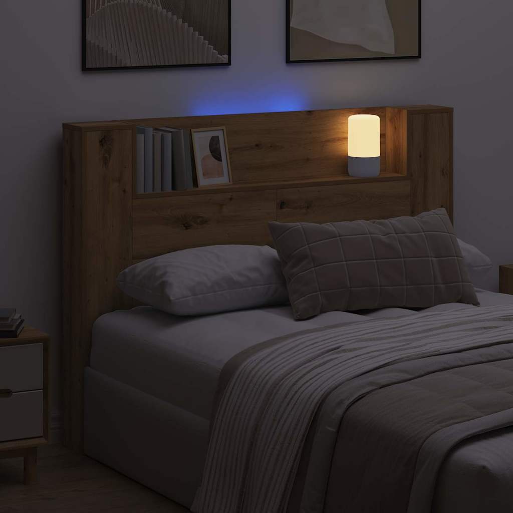 Opbevarings senggavl med LED Artisan-eg Konstrueret træ