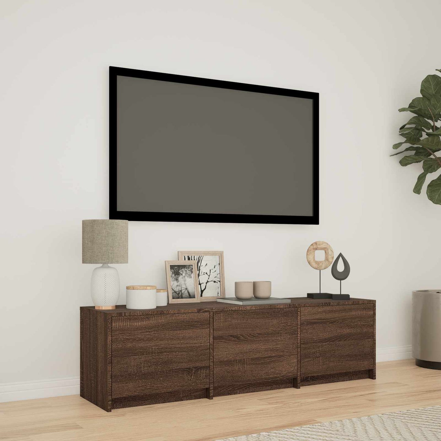 TV-bord med LED 140 x 34 x 40 cm Brun eg Konstrueret træ