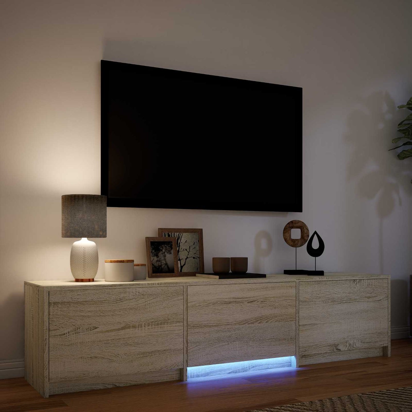 TV-bord med LED 165 x 34 x 40 cm Sonoma eg Konstrueret træ