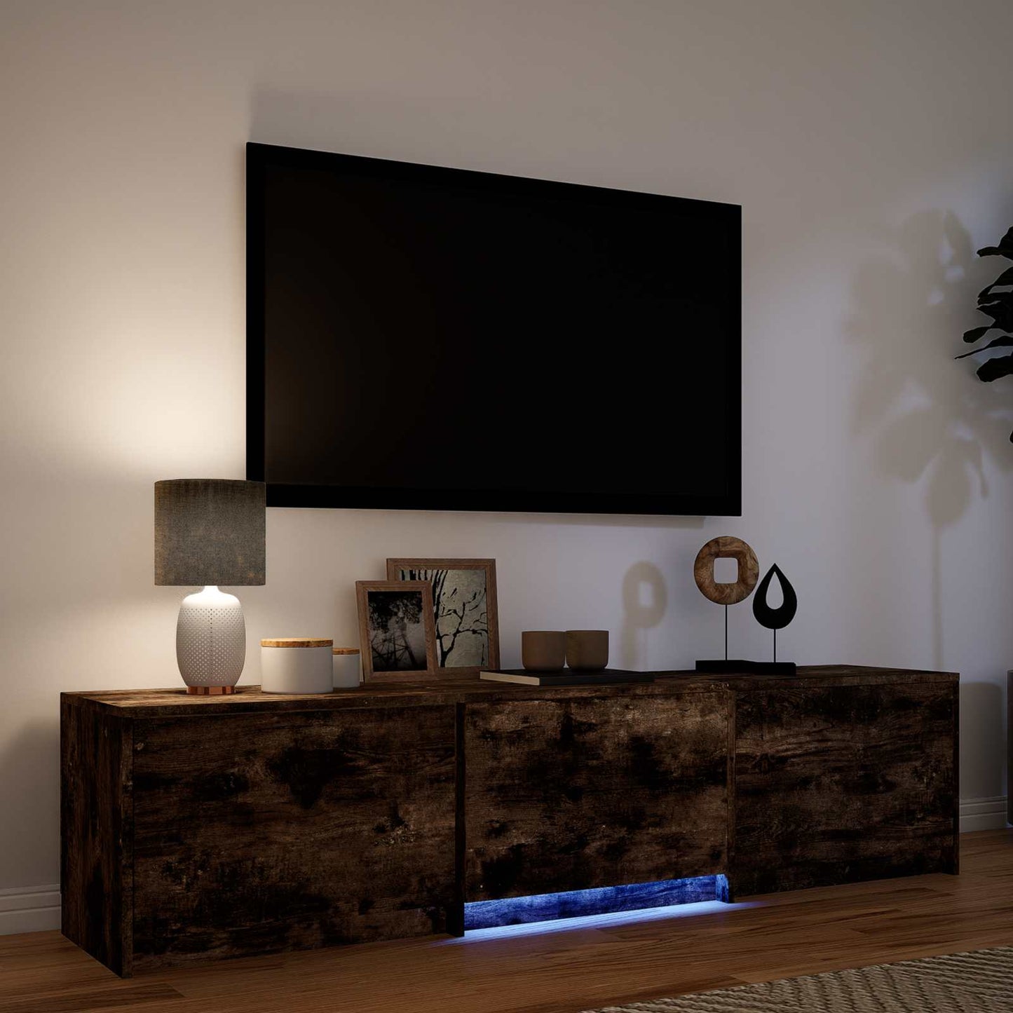 TV-bord med LED 165 x 34 x 40 cm Røget Eg Konstrueret træ