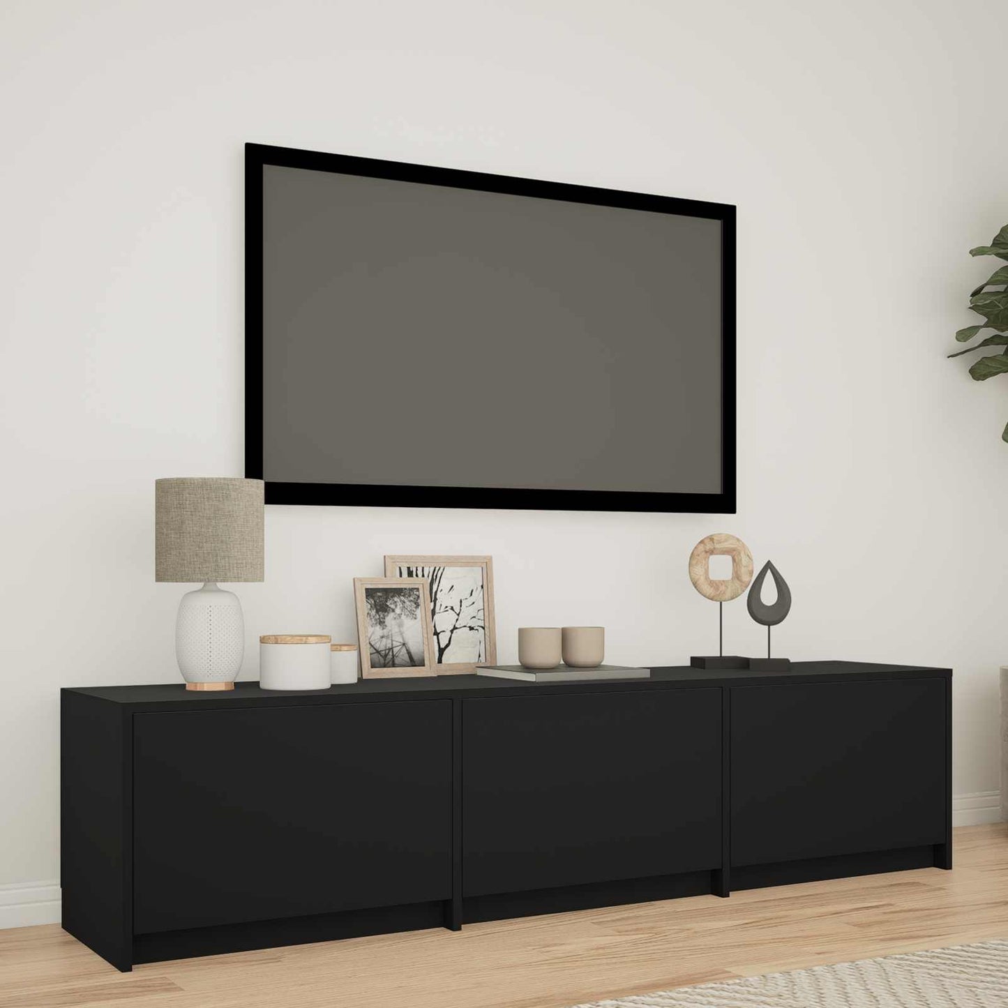 TV-bord med LED 165 x 34 x 40 cm Sort Konstrueret træ