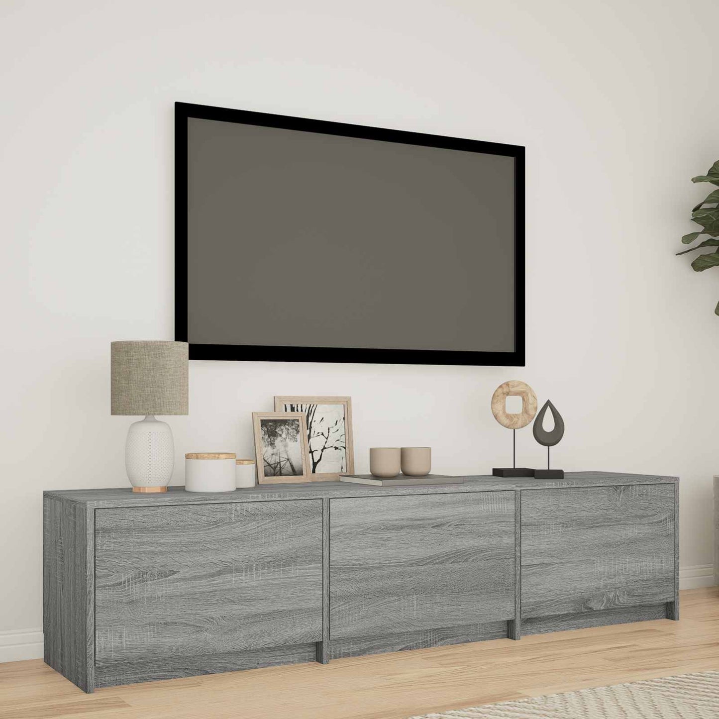TV-bord med LED 165x34x40 cm Grå Sonoma Konstrueret træ