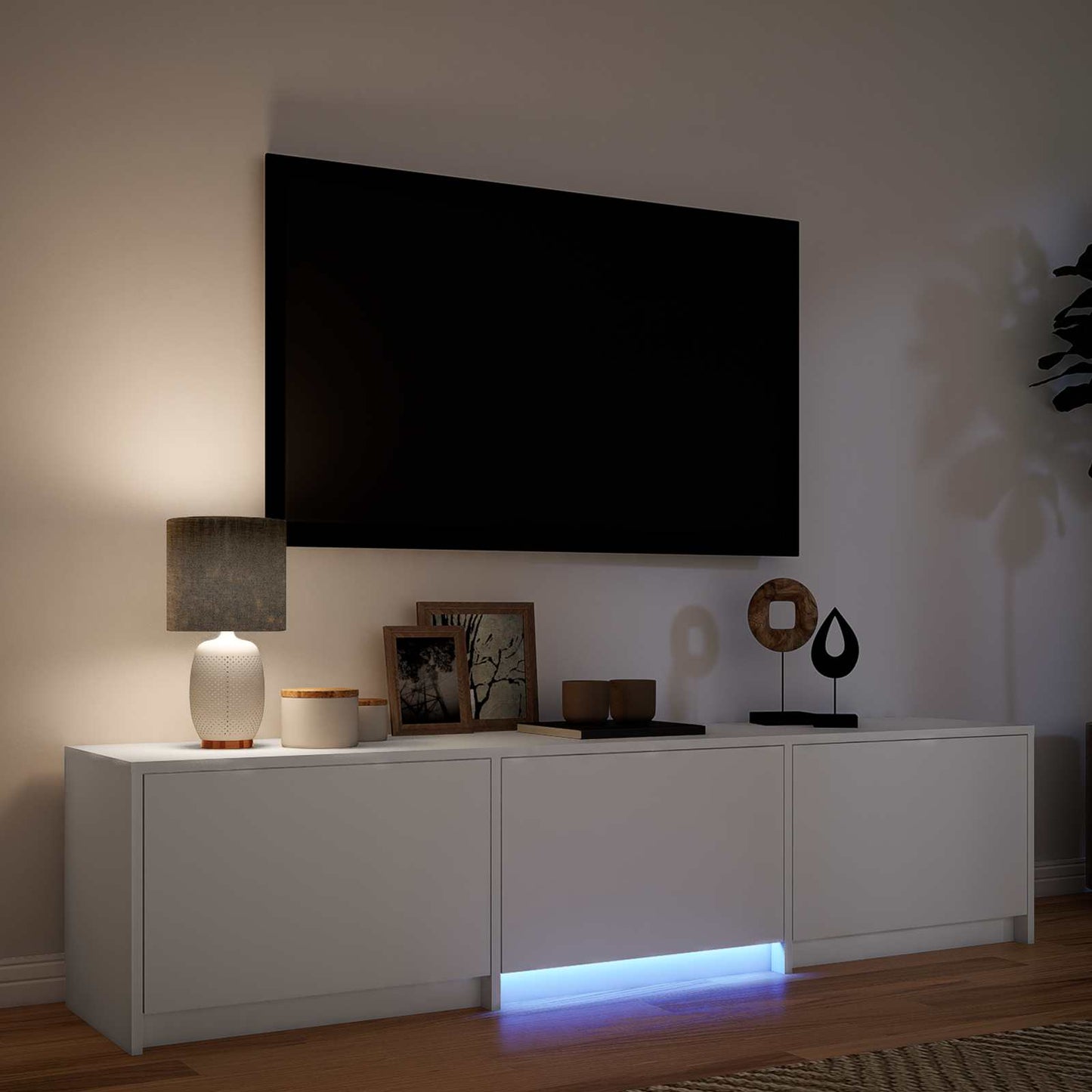 TV-bord med LED 165 x 34 x 40 cm Hvid Konstrueret træ