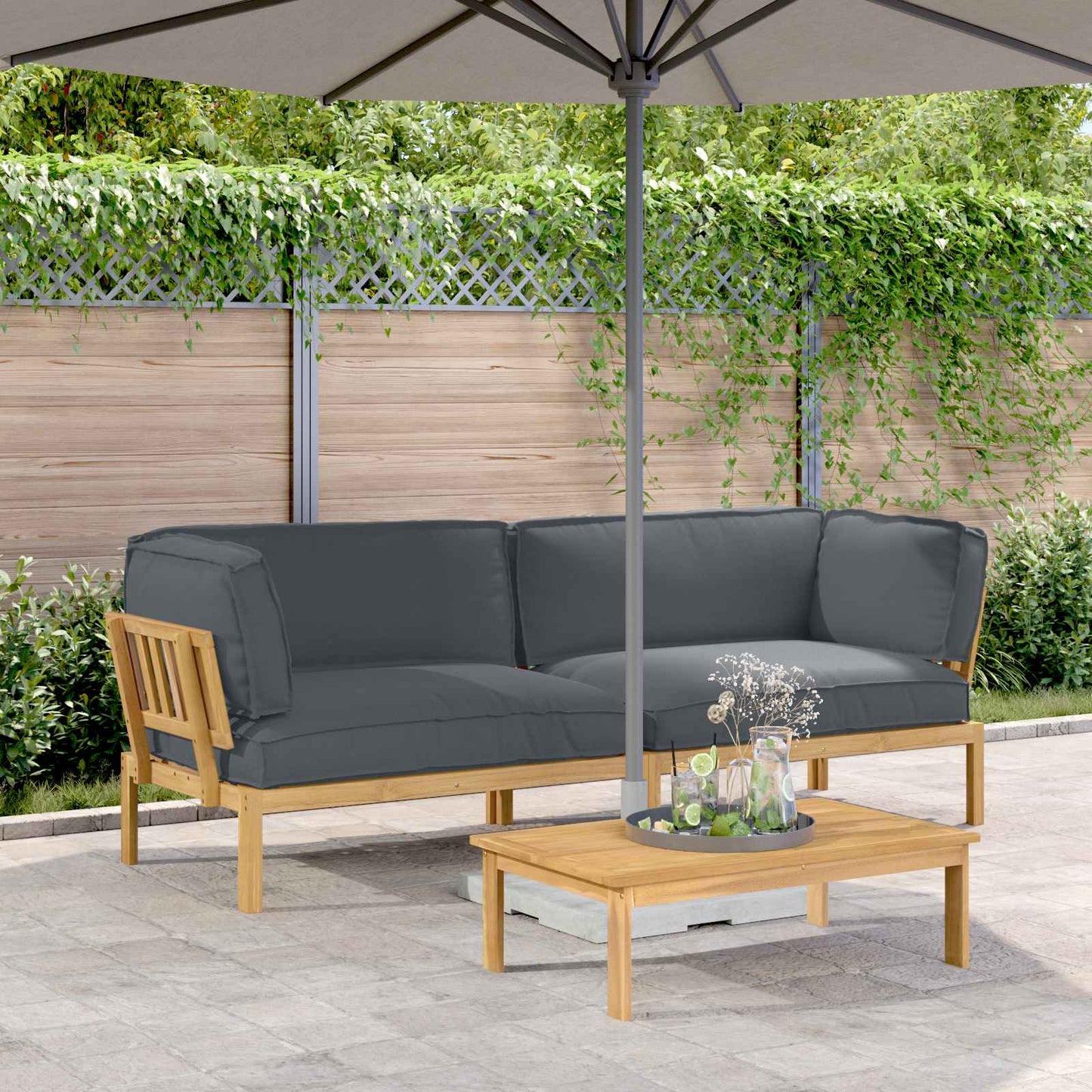 Sofa Sæt med pude Ensfarvet 2 pcs Antracit Massivt Akacietræ