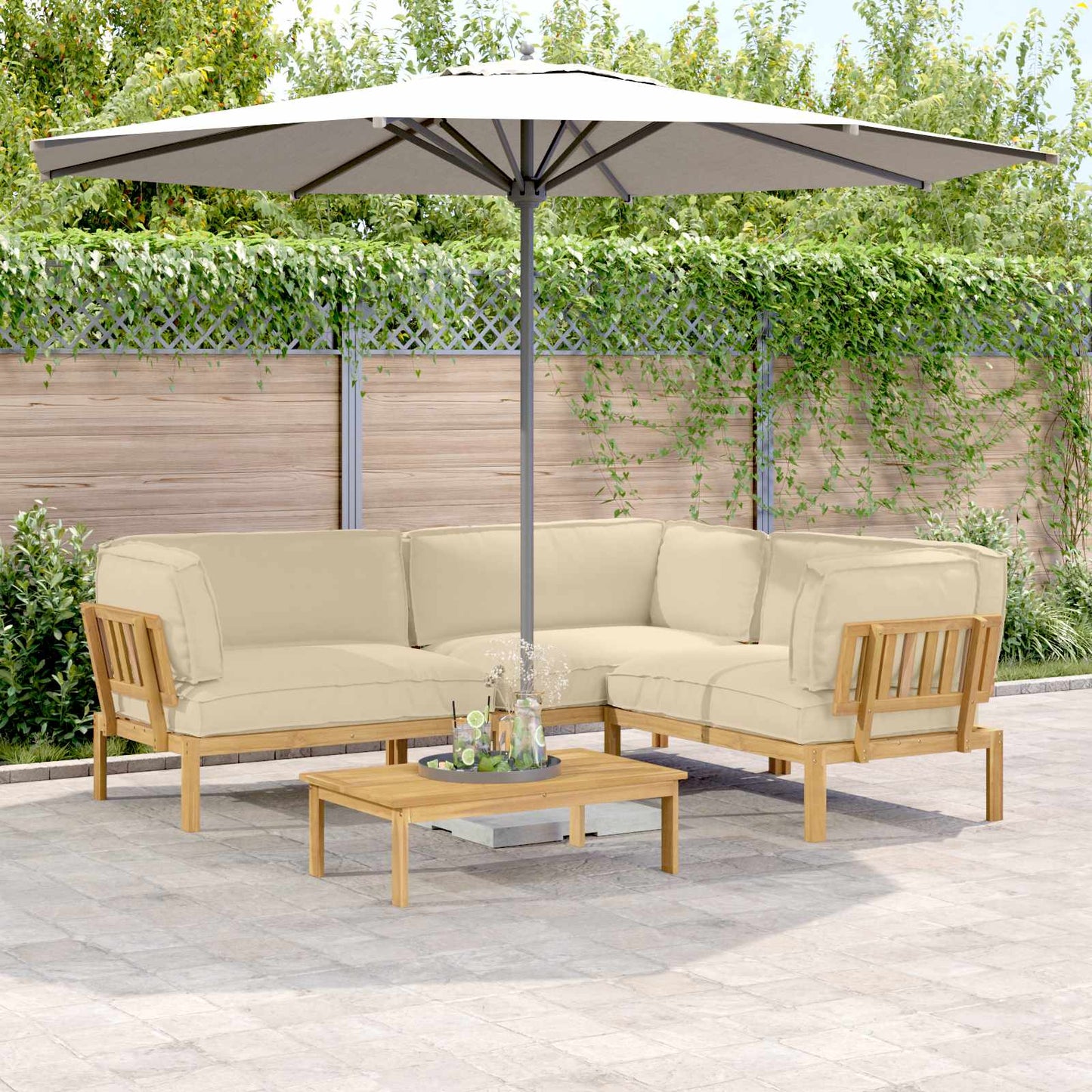 Sofa Sæt med pude Ensfarvet 4 pcs Beige Massivt Akacietræ