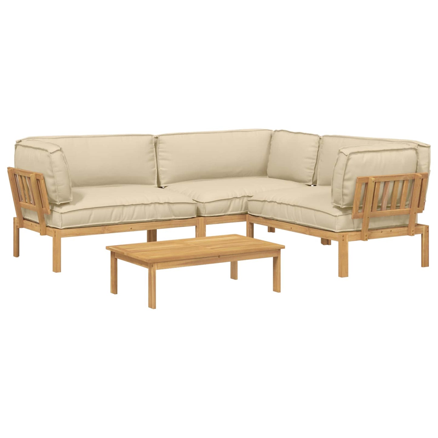 Sofa Sæt med pude Ensfarvet 4 pcs Beige Massivt Akacietræ