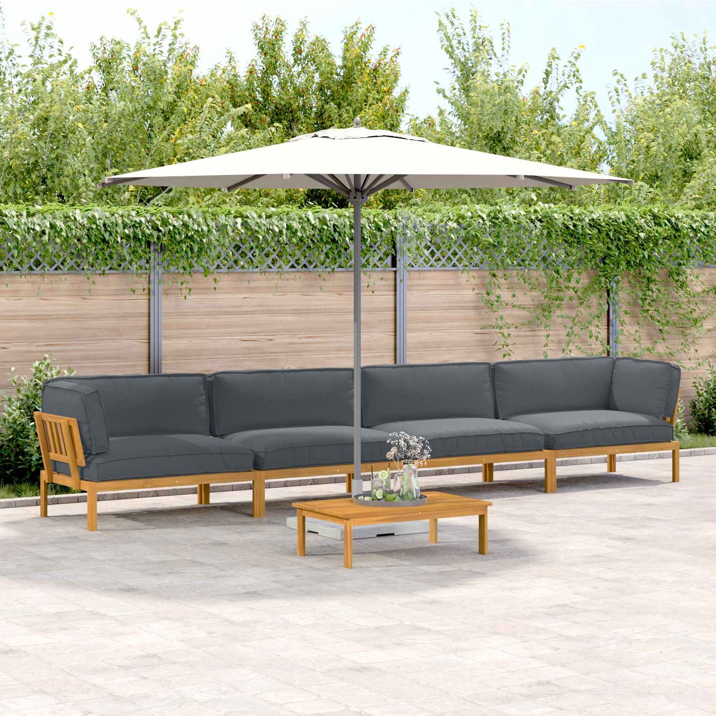 Sofa Sæt 5 stk. Antracit Massivt Akacietræ