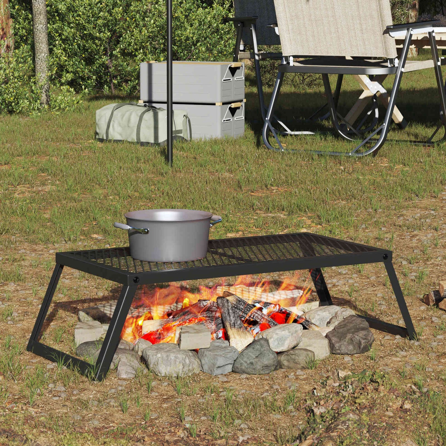 Foldbart Camping Grill Sort 58 x 31 x 2 cm Legeret Stål