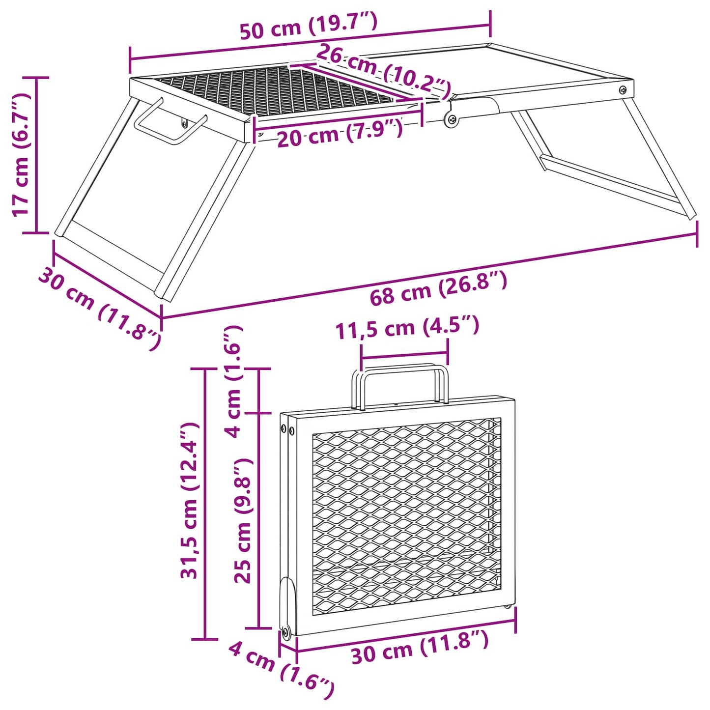 Foldbart Camping Grill Sort 31,5 x 26,5 x 4 cm Legeret Stål