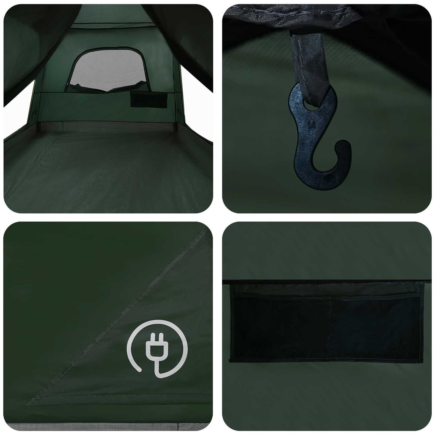 Familietelt med tag Army Grøn 320 x 210 x 180 cm Polyester