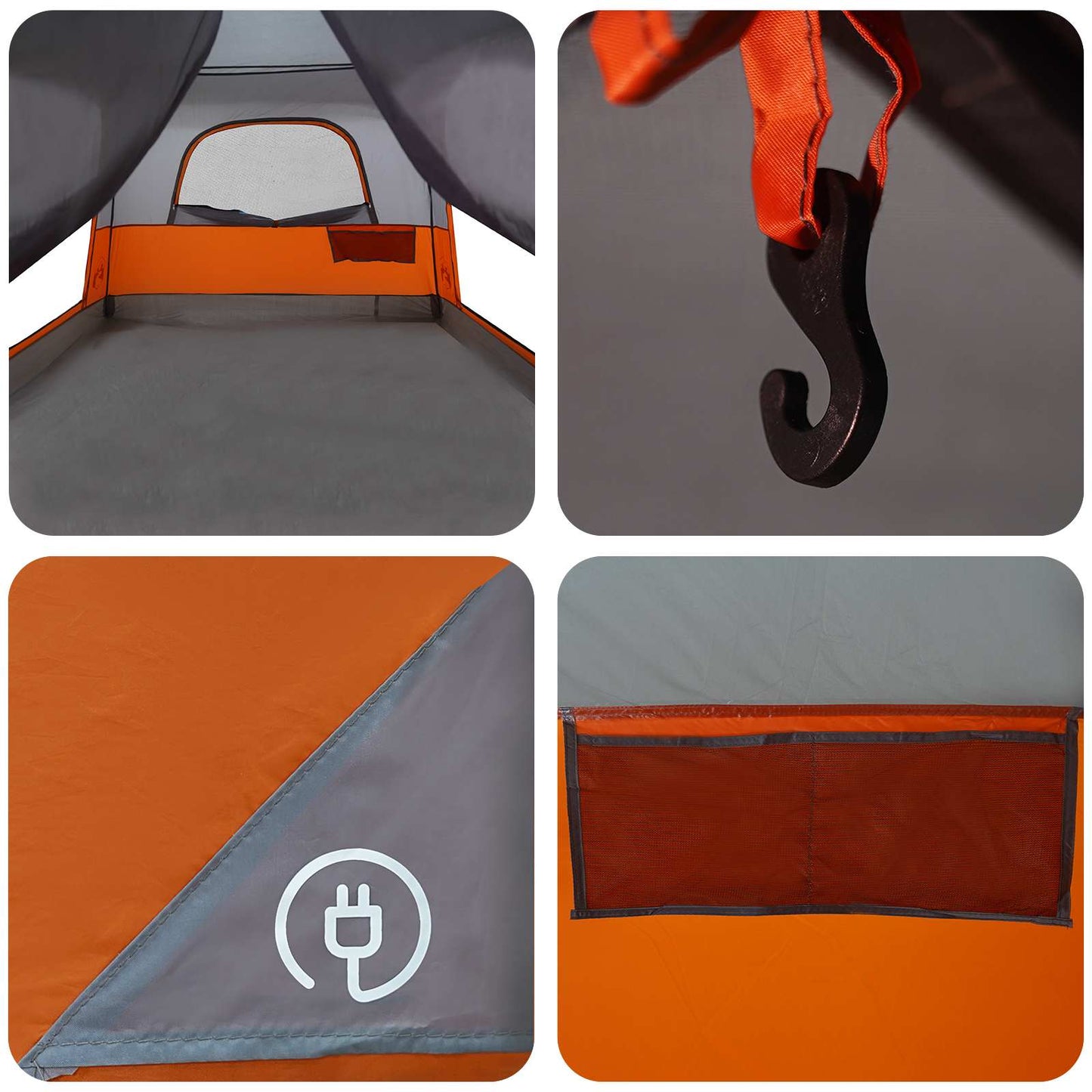 Familietelt med tag Grå og orange 380 x 260 x 190 cm Polyester