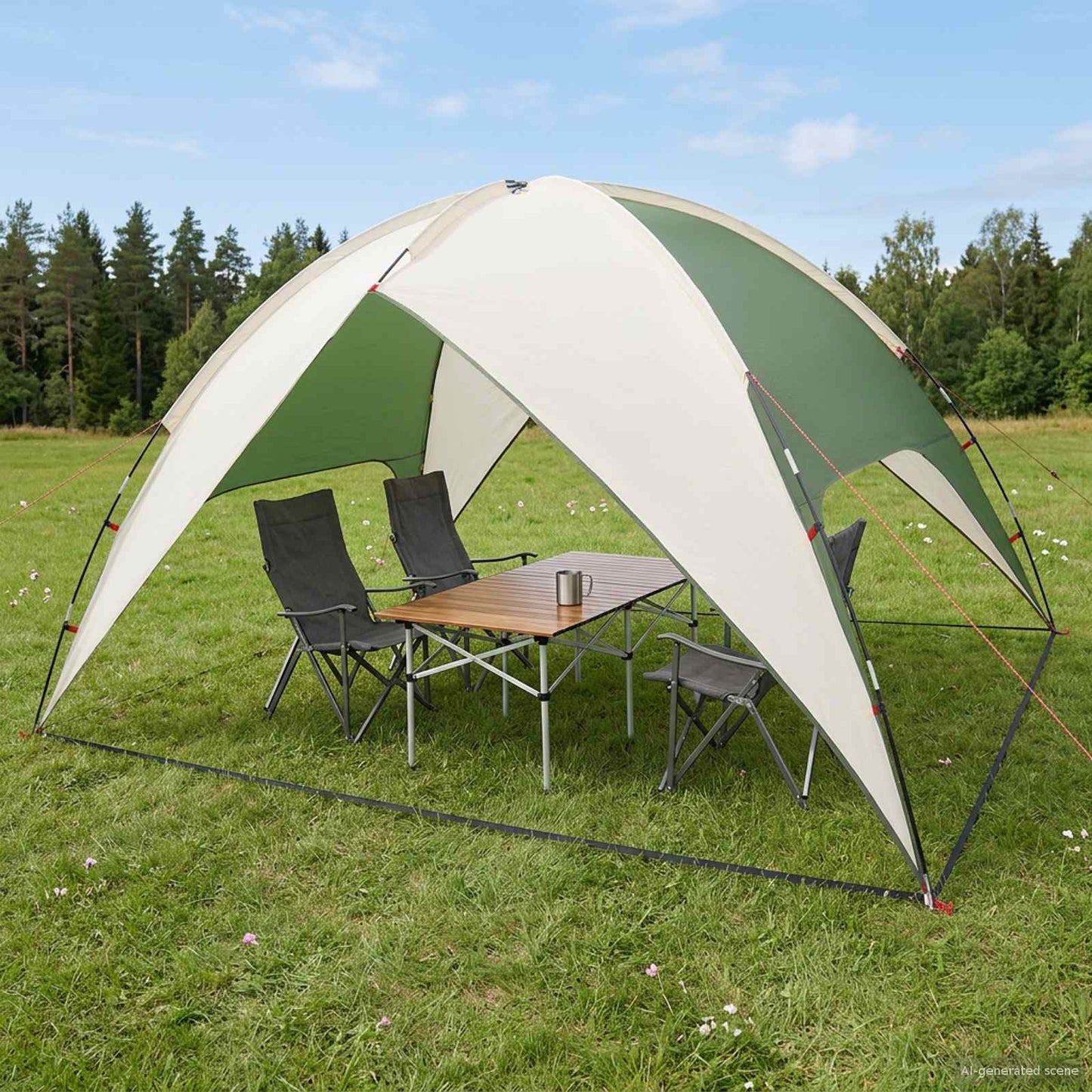 Camping telt med regnslag vandafvisende Kuppel Grøn 4-personers
