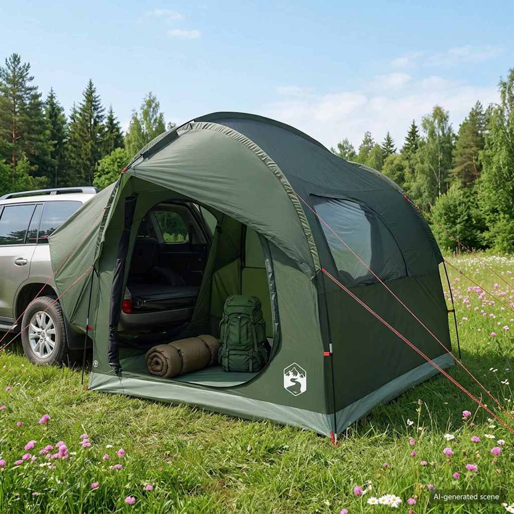 Bil-telt med tag - army grøn 239 × 210 × 210 cm, polyester og stål