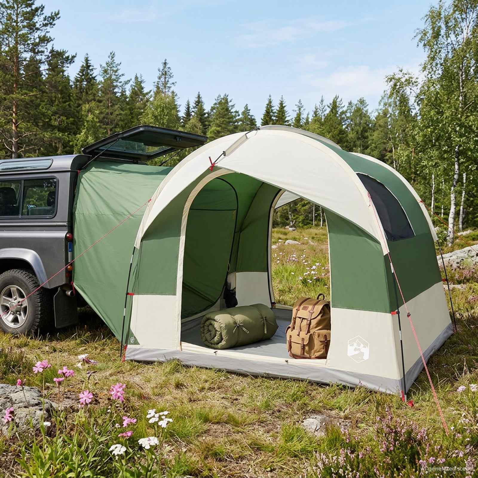 Bagagerumstelt med regnklæde - vandafvisende, grøn, 4-personers