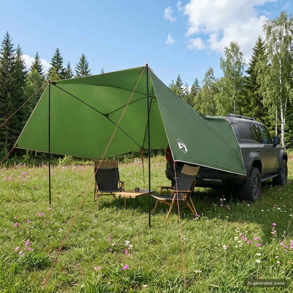 Bil-telt med tag - grøn, 308 × 215 × 220 cm, polyester og stål