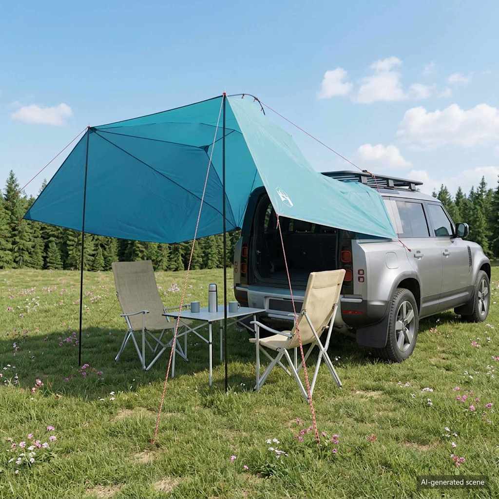 Bil telt med tag - blå 350 × 250 cm, polyester og stål