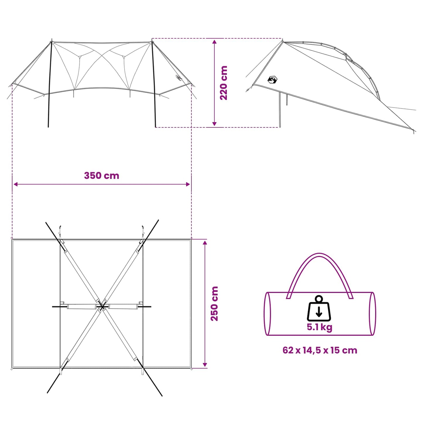Bil Telt med tag Blå 350 x 250 cm Polyester og Stål