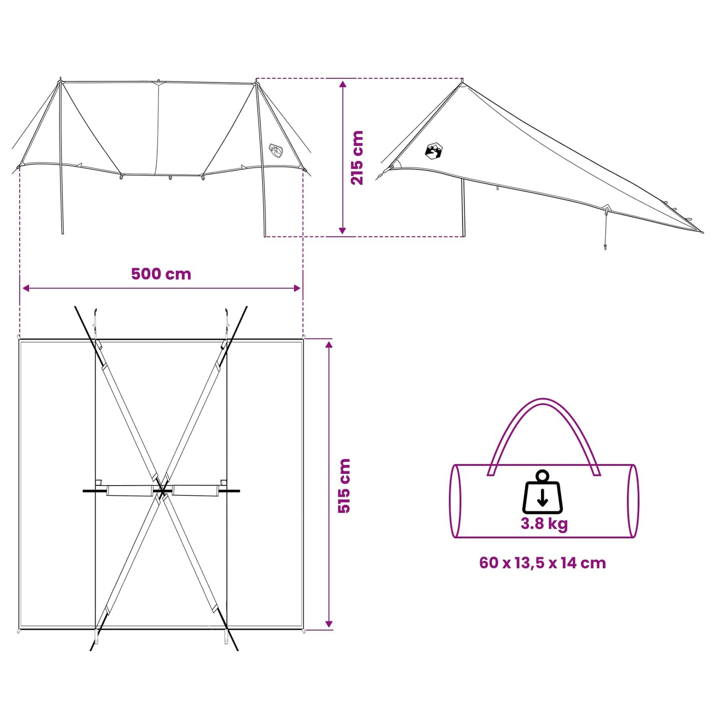 Fartøjs Markise Army grøn 518 x 580 x 215 cm Polyester og Stål