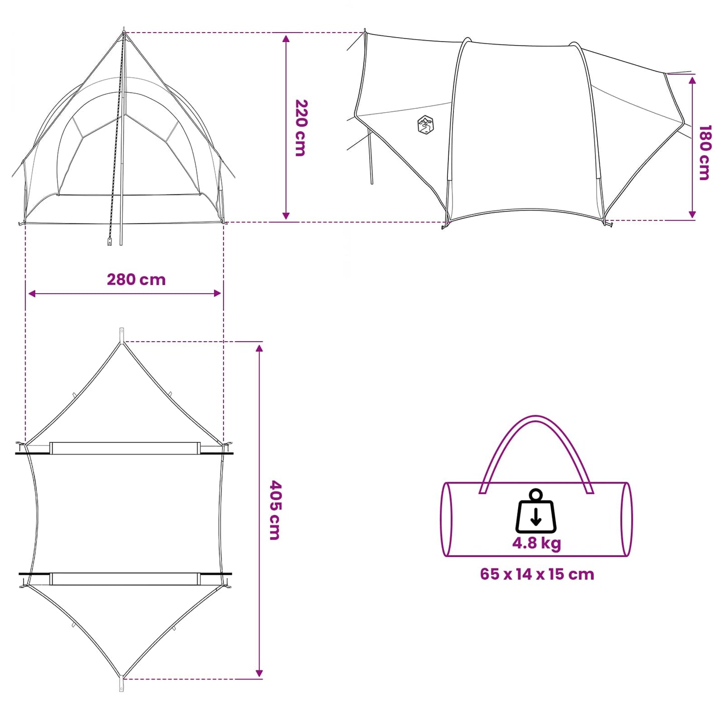 Tailgate awning vandafvisende Grøn 405 x 280 x 220 cm