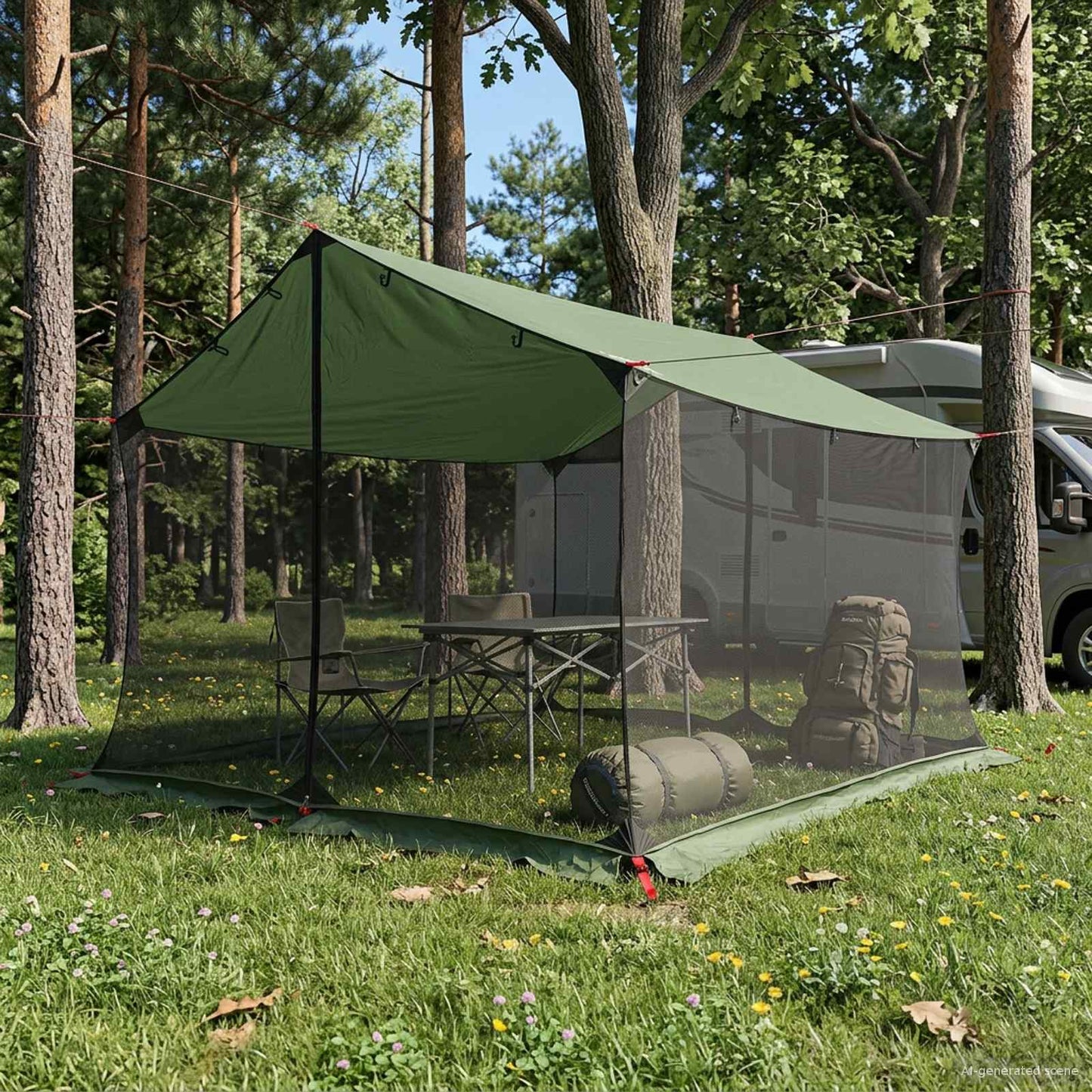 Camping tarp med mesh vægge Grøn 340 x 260 x 220 cm