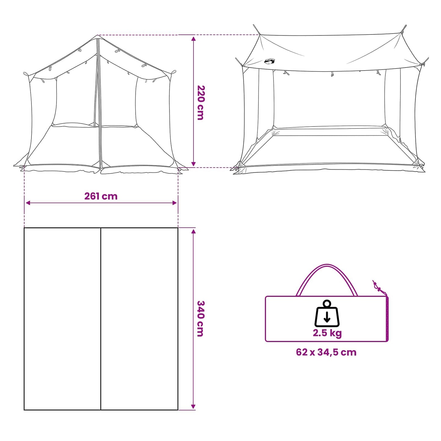 Camping tarp med mesh vægge Grøn 340 x 260 x 220 cm