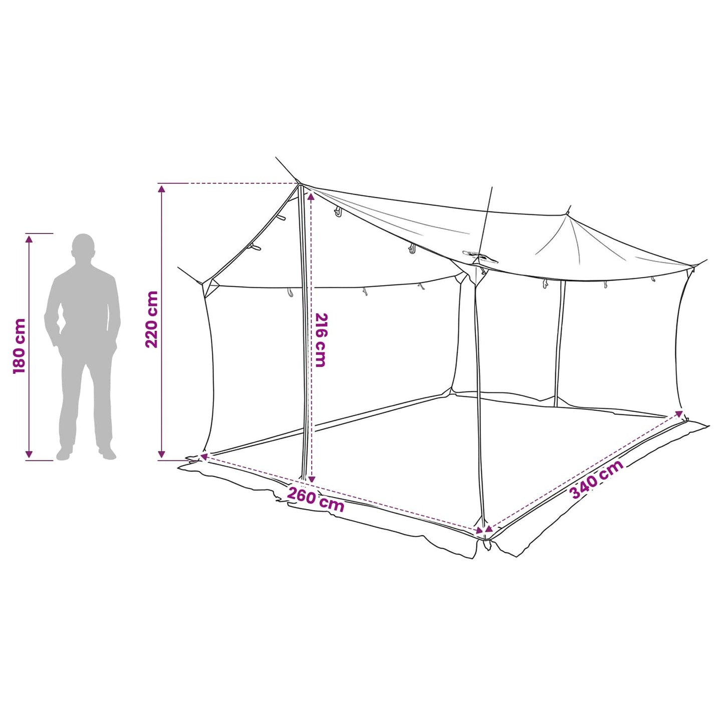 Camping tarp med mesh vægge Army Grøn 340 x 260 x 220 cm