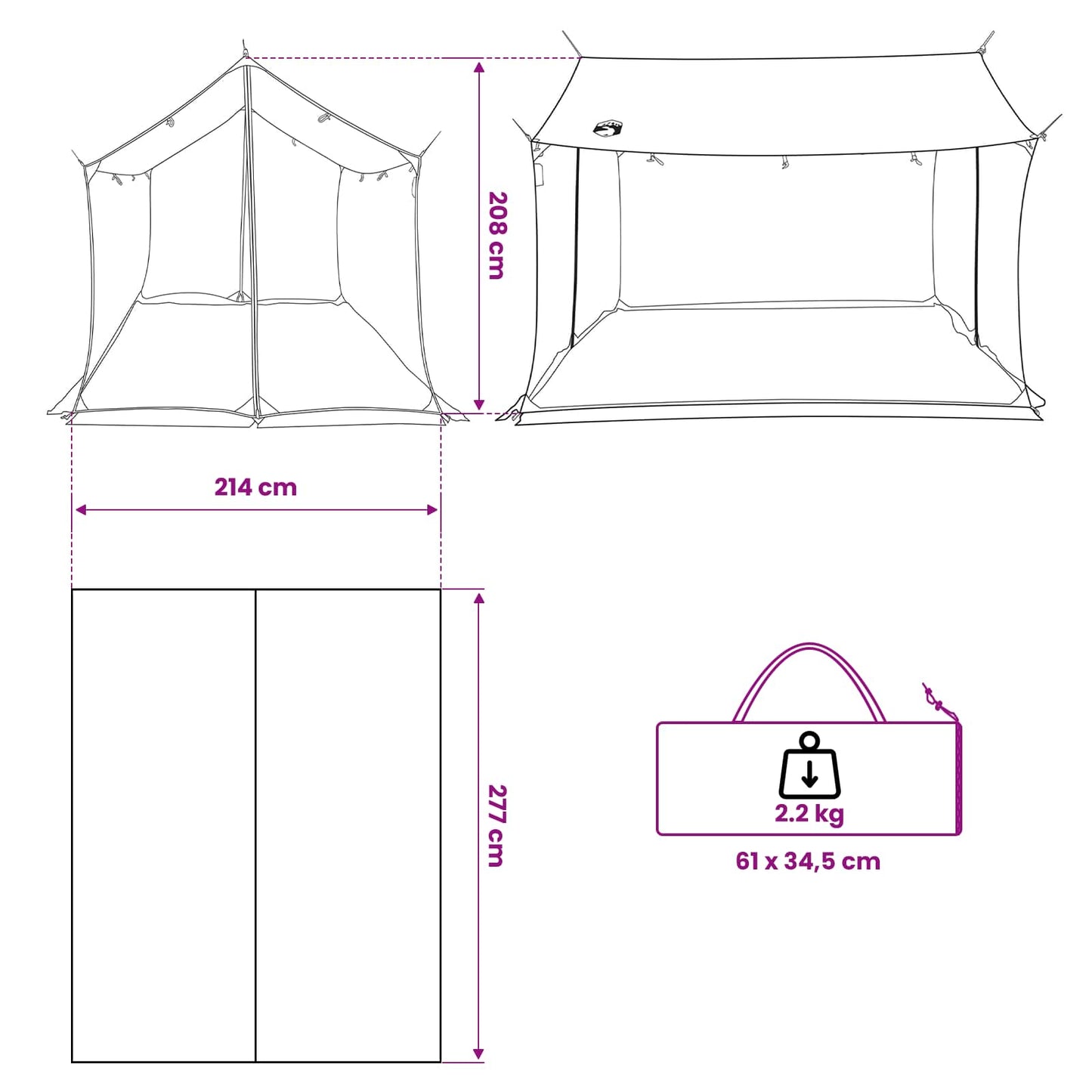 Camping tarp med mesh vægge Grøn 270 x 210 x 210 cm