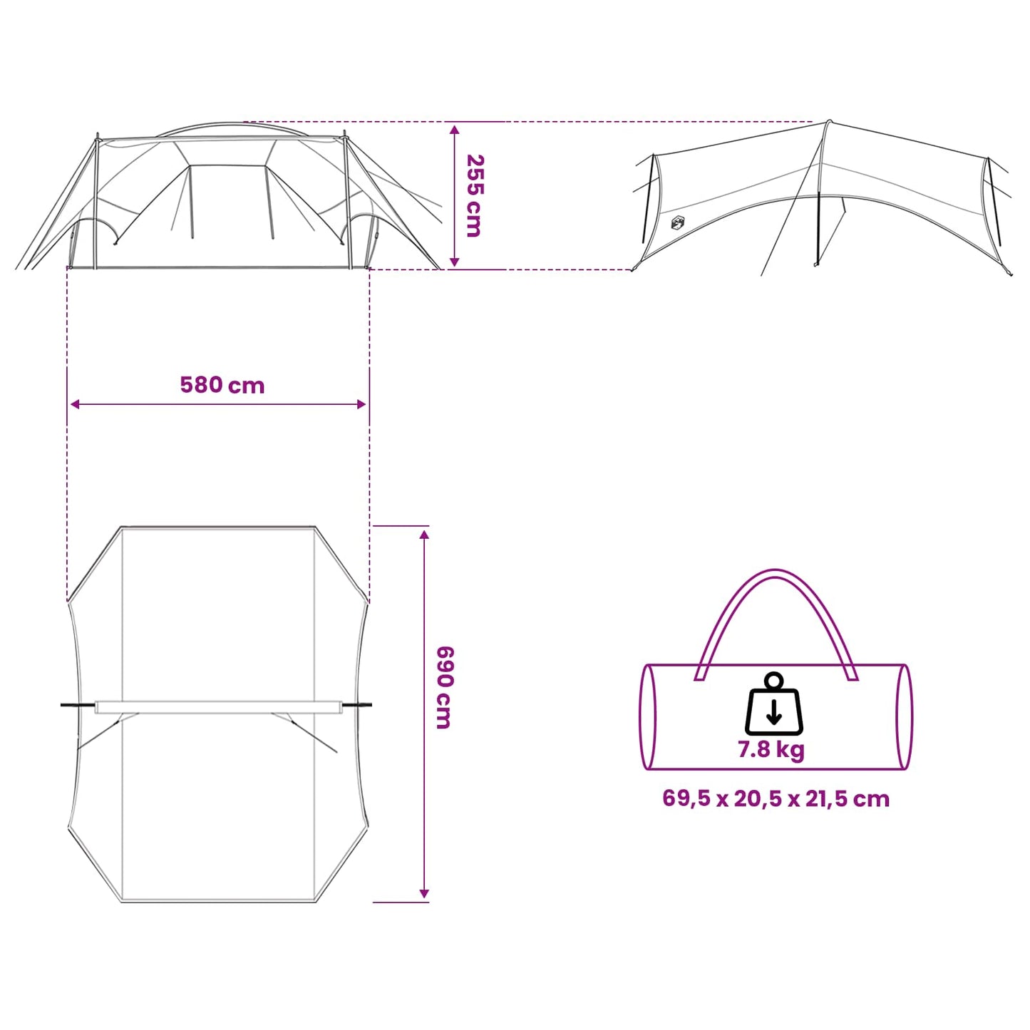 Camping tarp vandafvisende Grå og orange 695 x 580 x 200 cm