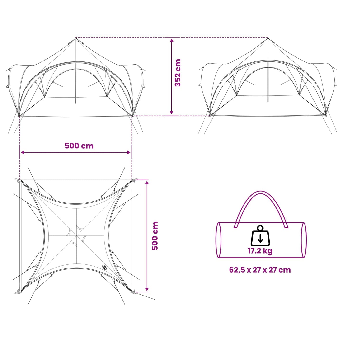 Party Tent med tag Blå 500 x 500 x 350 cm Polyester og Stål