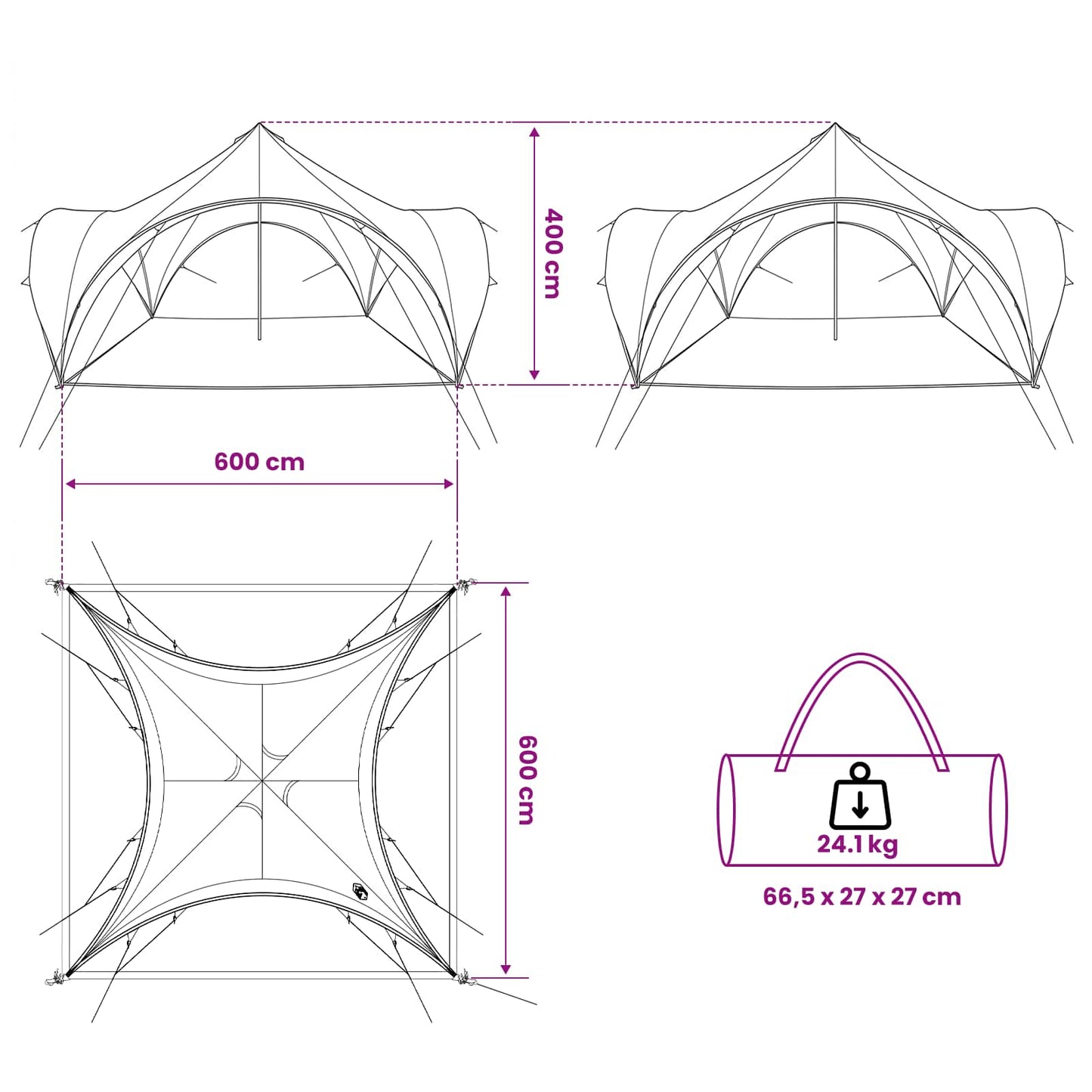 Party Tent med tag Blå 600 x 600 x 400 cm Polyester og Stål