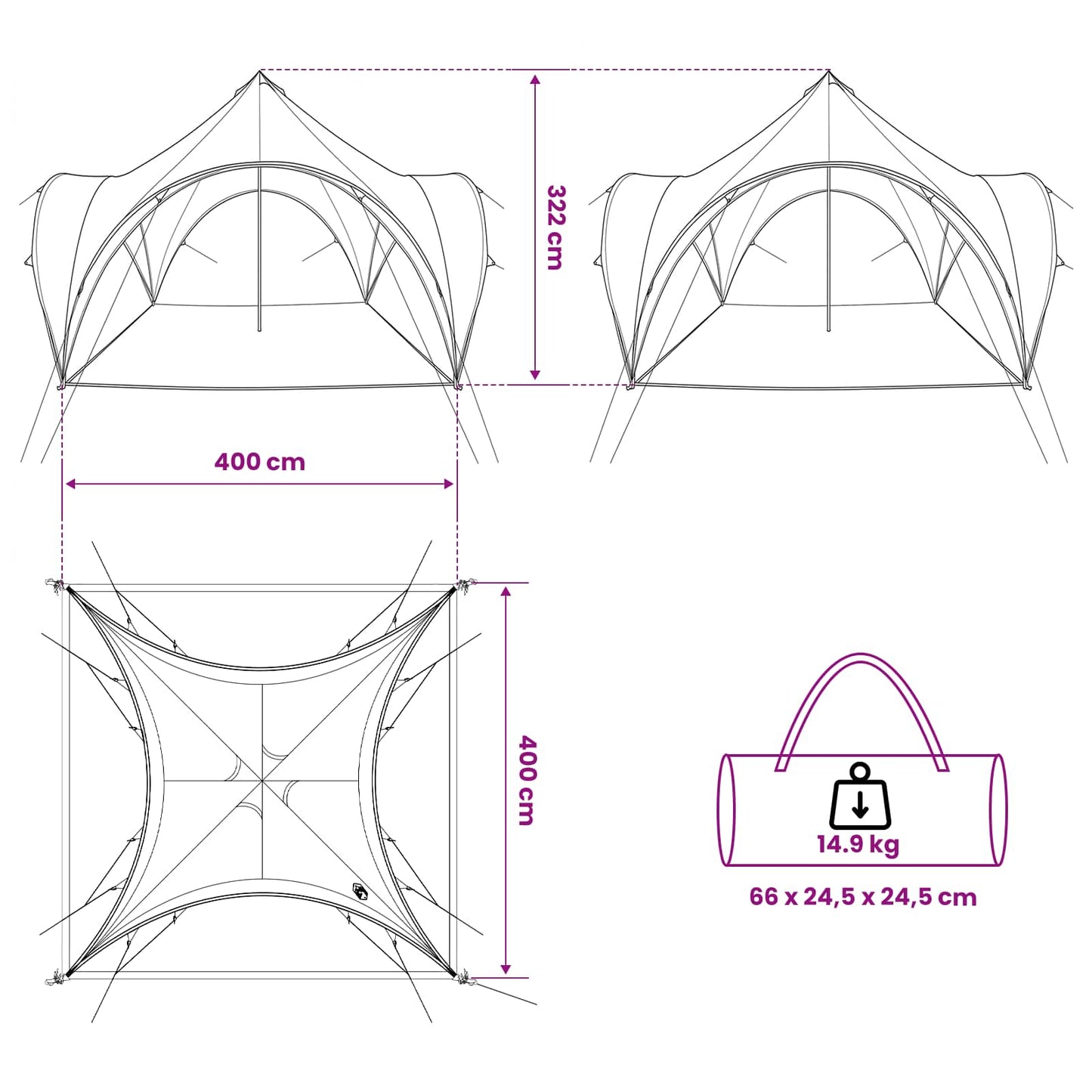 Party Tent Grå og orange 400 x 400 x 320 cm Polyester og Stål