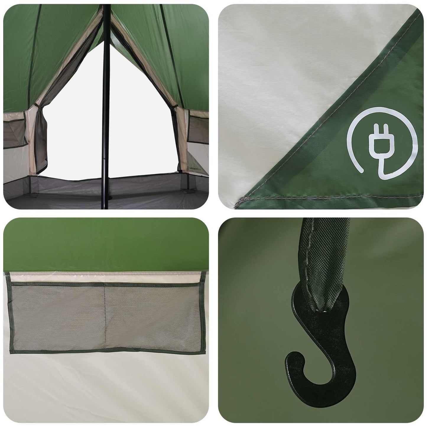 Tipi telt med tag Grøn 250 x 250 cm Polyester og Stål