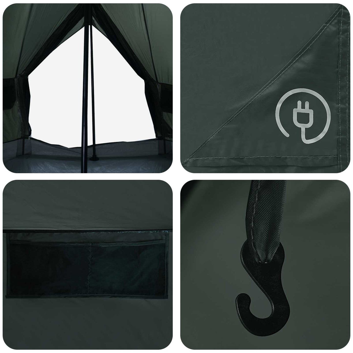 Tipi telt med tag Army Grøn 250 x 250 cm Polyester og Stål