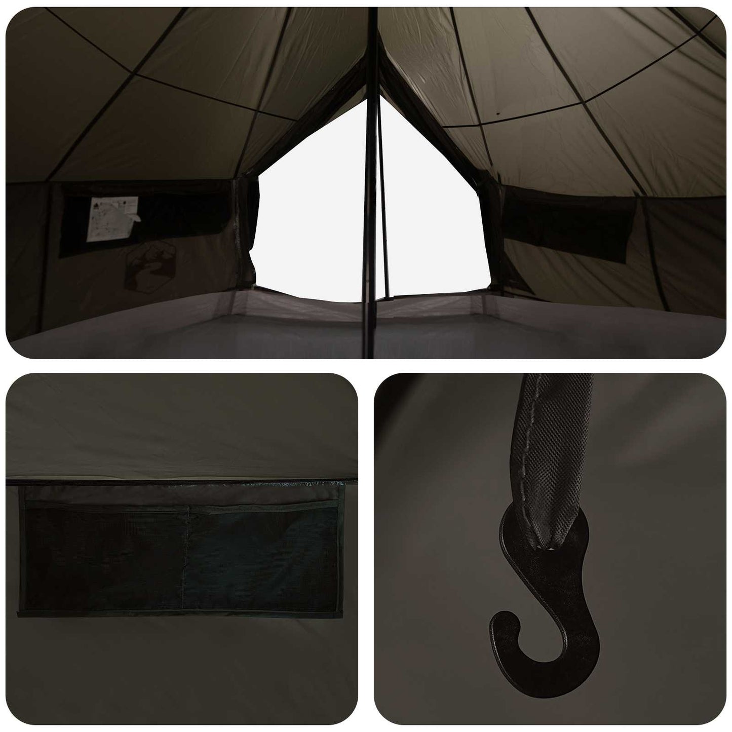 Tipi telt med tag Brun Grå 700 x 700 x 395 cm Polyester og Stål