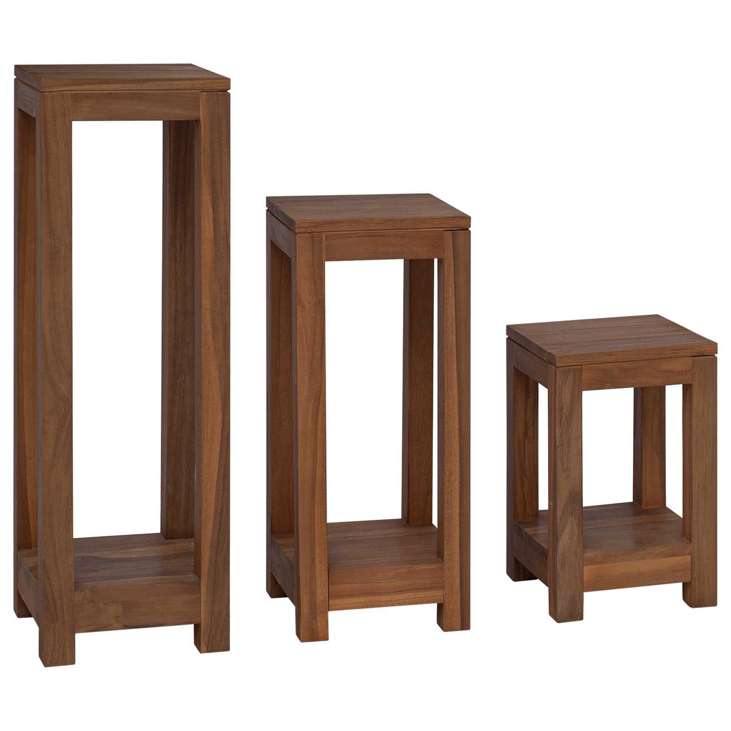 Planteholder 3 stk. Naturfarvet 25 x 25 x 80 cm Massiv Teaktræ