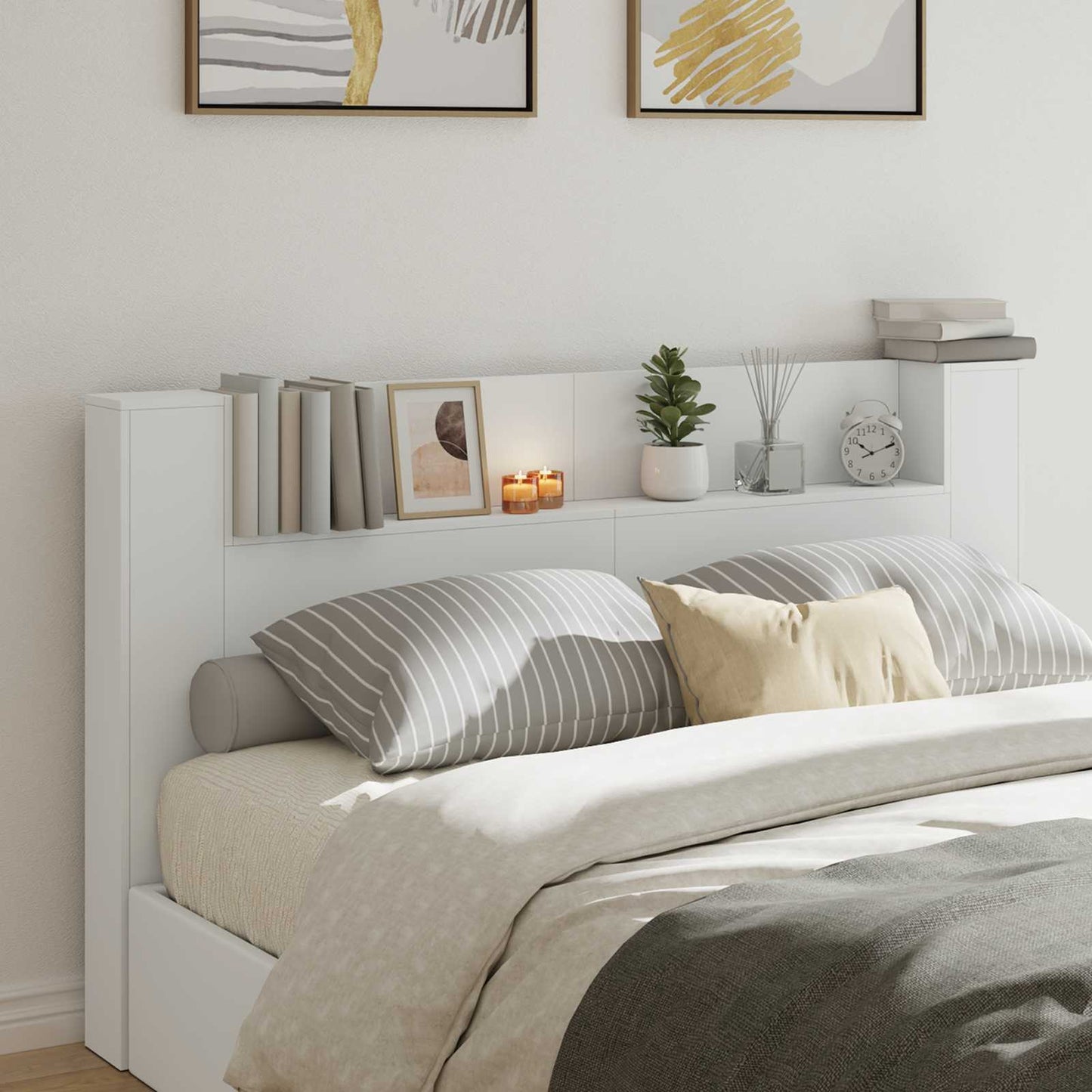 Hovedgærde kabinet med LED med hylde Hvid 180 x 16,5 x 103,5 cm