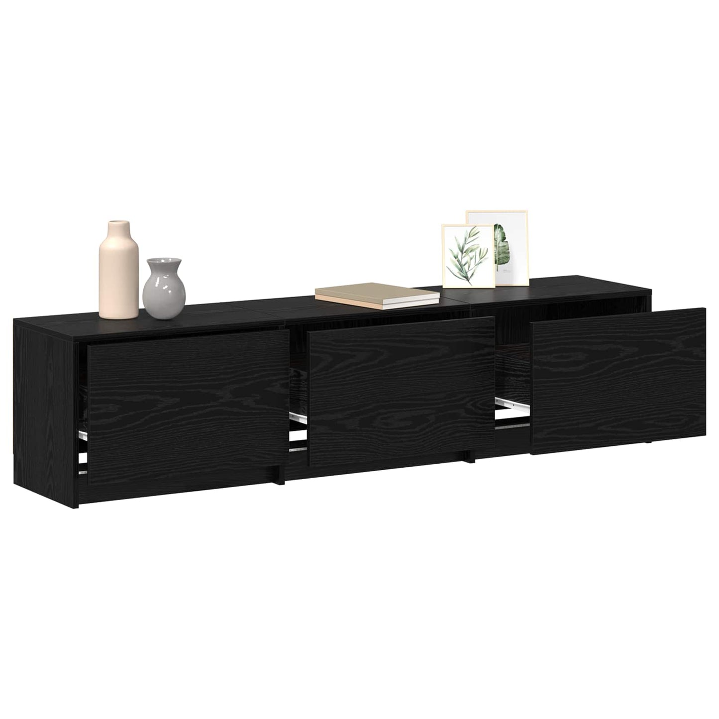 TV-skab med LED Sort eg 165 x 34 x 40 cm Konstrueret træ