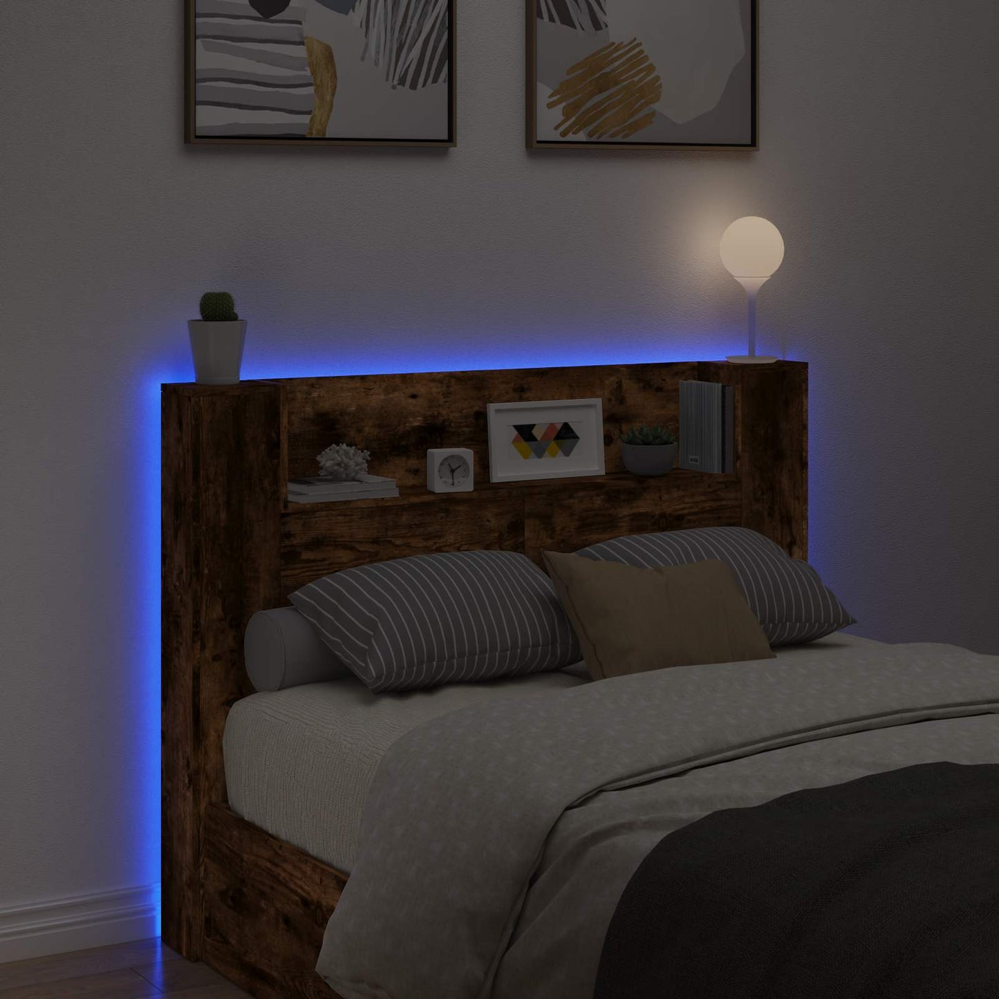 Hovedgærde kabinet med LED Røget Eg 140 x 16,5 x 103,5 cm