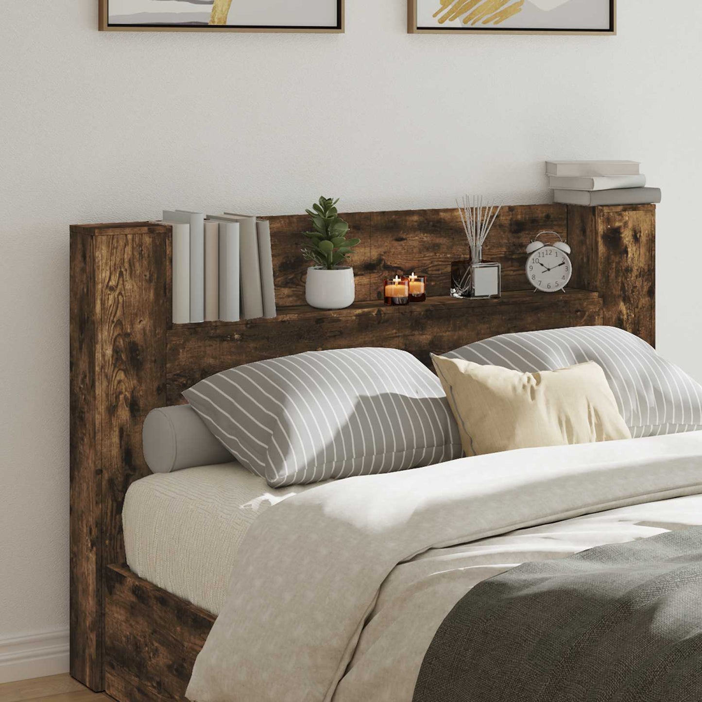 Hovedgærde kabinet med LED Røget Eg 160 x 16,5 x 103,5 cm