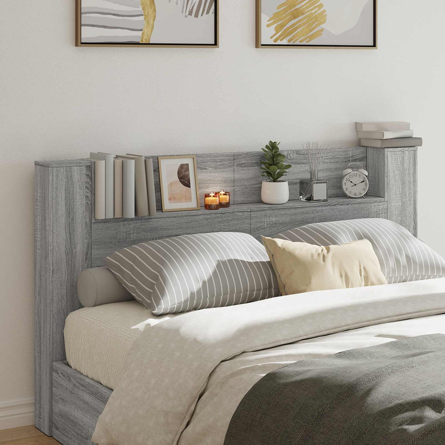 Hovedgærde kabinet med LED Grå Sonoma 180 x 16,5 x 103,5 cm