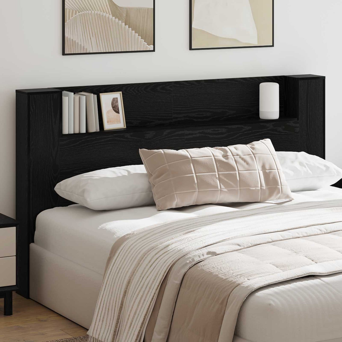 Hovedgærde kabinet med LED Sort Eg 180 x 16,5 x 103,5 cm