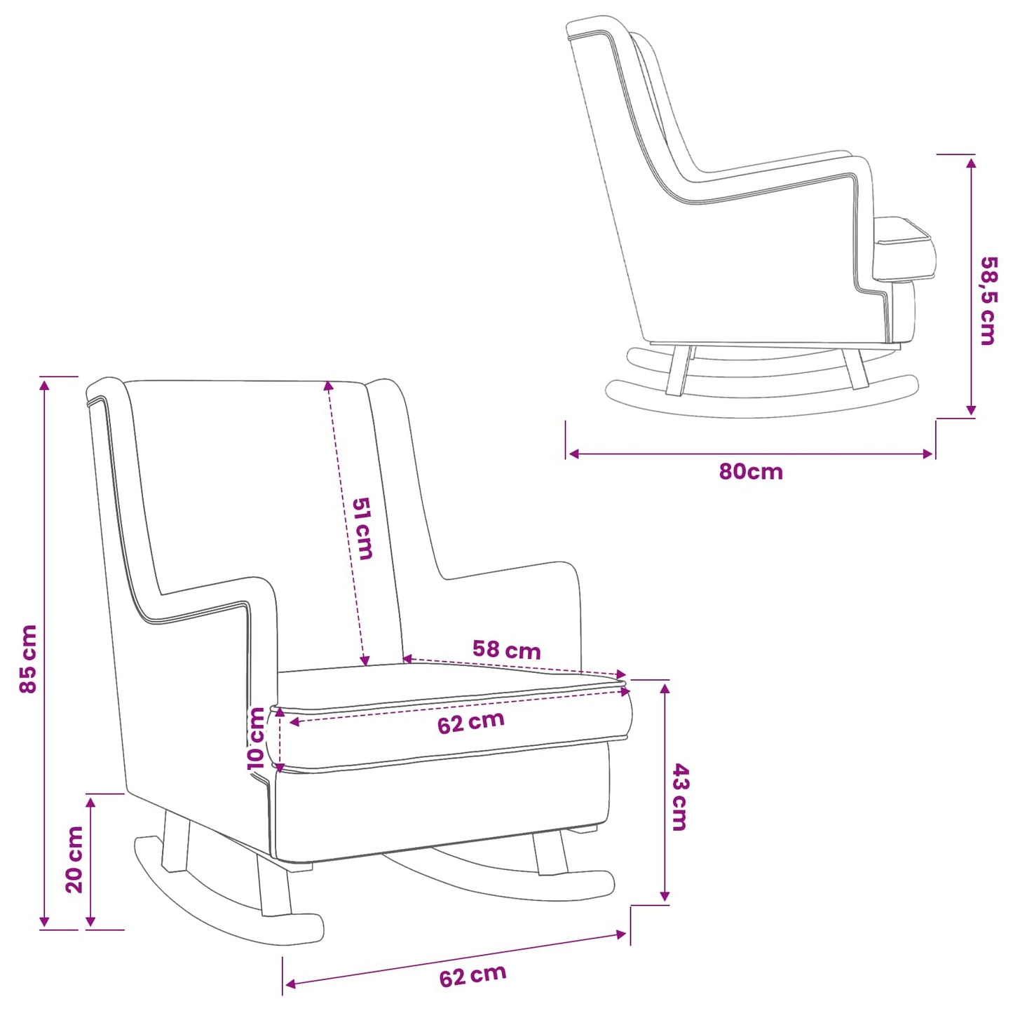 Gyngestol Lysegrå 62 x 80 x 85 cm Stof