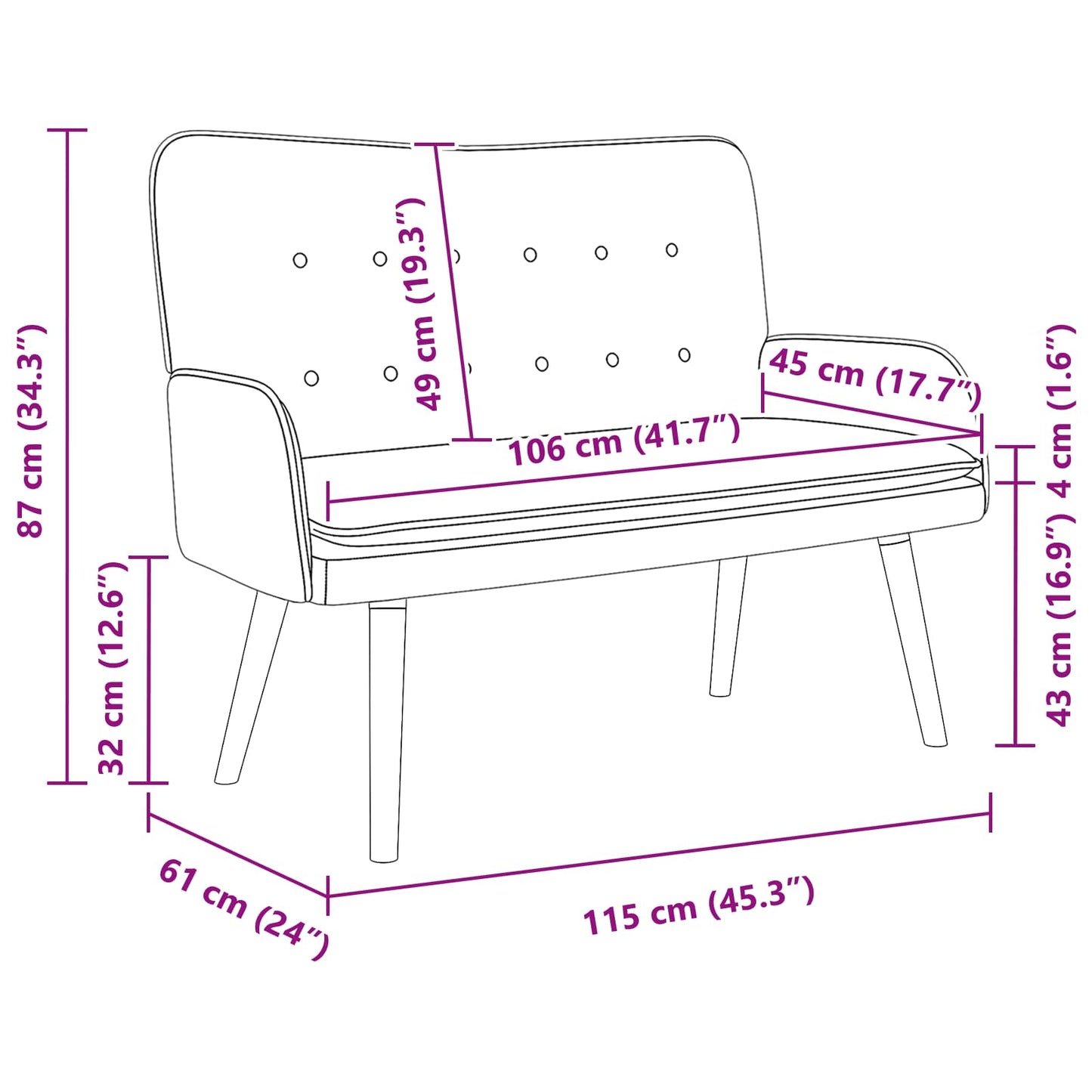 2-personers sofa Mørkegrå 115 x 61 x 87 cm Bouclé