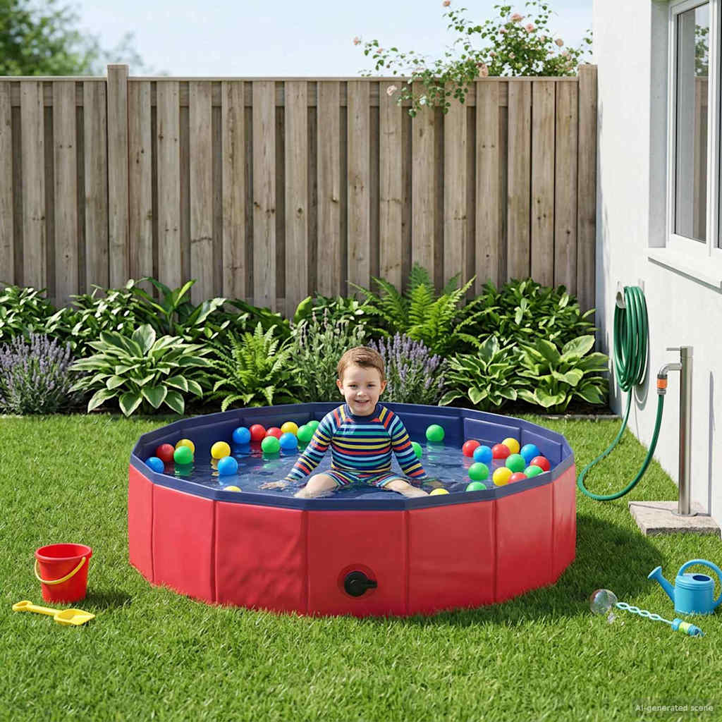 Børne svømmepool Rød Ø 80 x 20 cm Tykt PVC og konstrueret træ billede