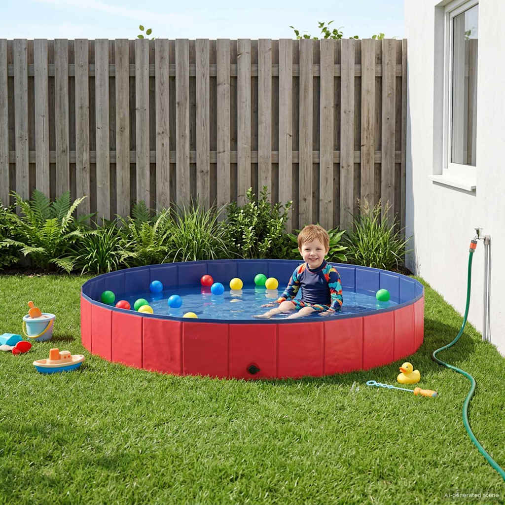 Børne svømmepool Rød Ø200 x 30 cm Tykt PVC og konstrueret træ billede