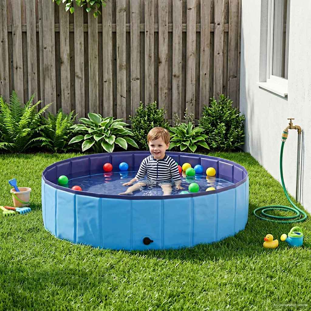 Foldbar børnepool - blå à 120 à 30 cm i tyk PVC og konstrueret træ